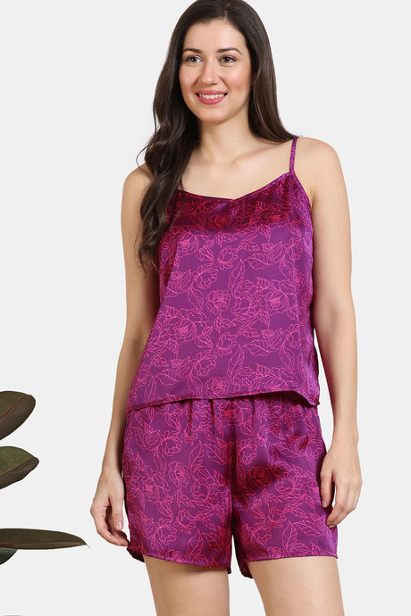 Zivame Primrose Woven Shorts Set - Dark Purple — image 2